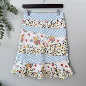 Odille Skirt Cottagecore Floral Seersucker Patchwork Cotton Size 0 Anthropologie